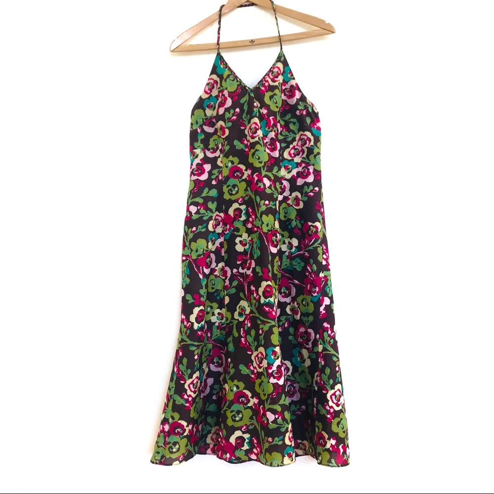 NEW Anne Klein Brown Floral Print Halter Dress